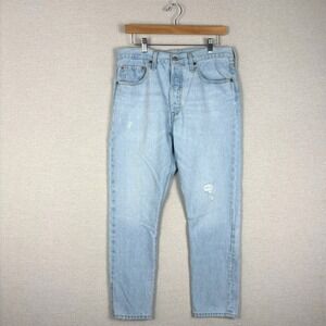 Levis Jeans Womens 32 Lightwash Button Fly Mid Rise Straight Cotton Distressed